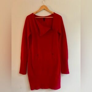 BCBG Max Azria Red Cashmere Dress Long Sleeve Sweater Dress Size Medium
